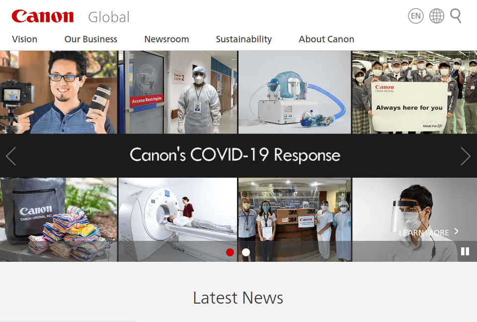 Canon website made in Magento