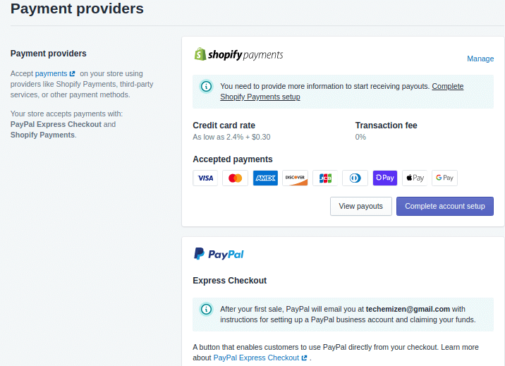 payment settings in shopify store