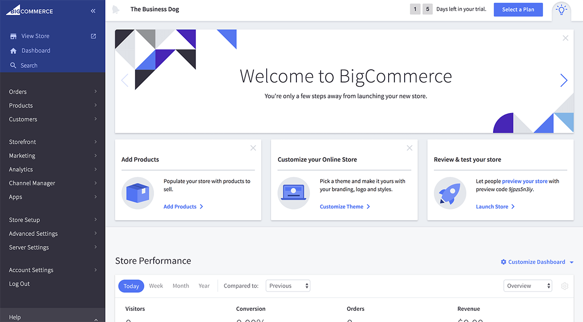 bigcommerce dashboard