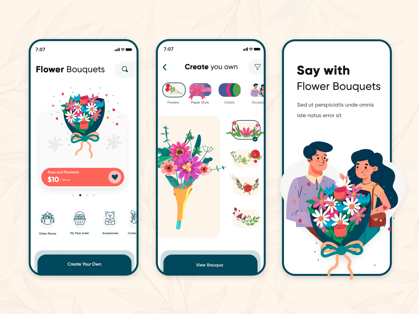 custom flower bouquet delivery app UI