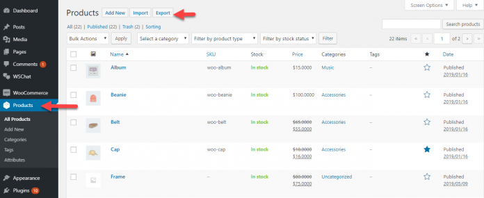 export data from woocommerce