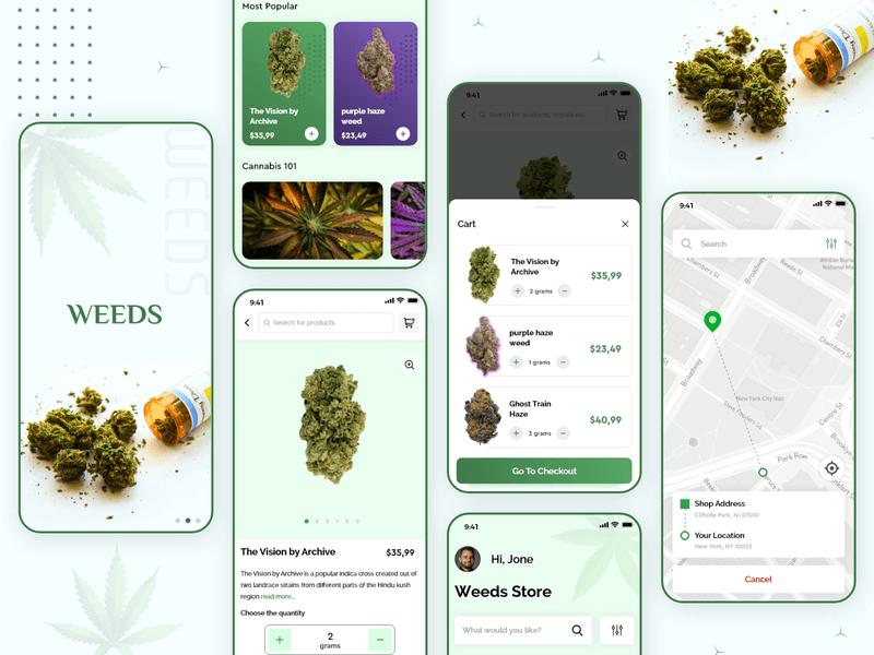 ui of cannabis delivery app