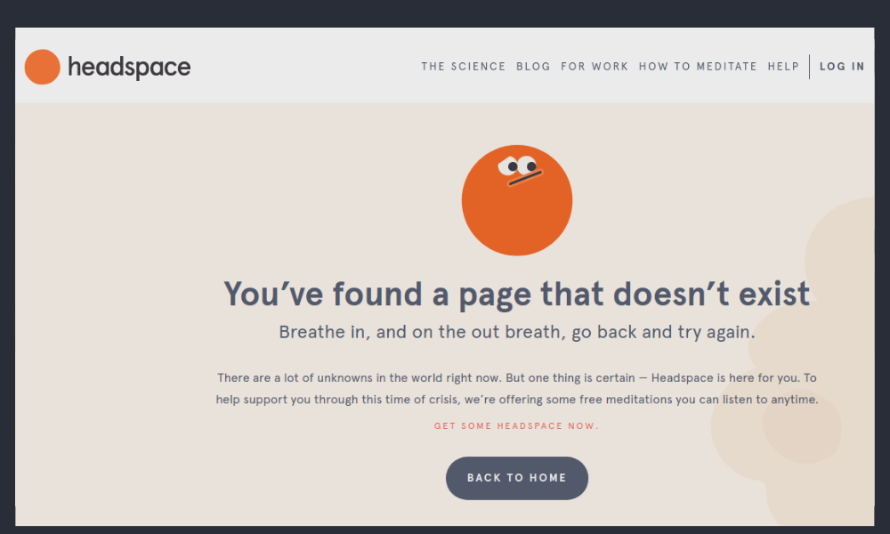 Headspace 404 page