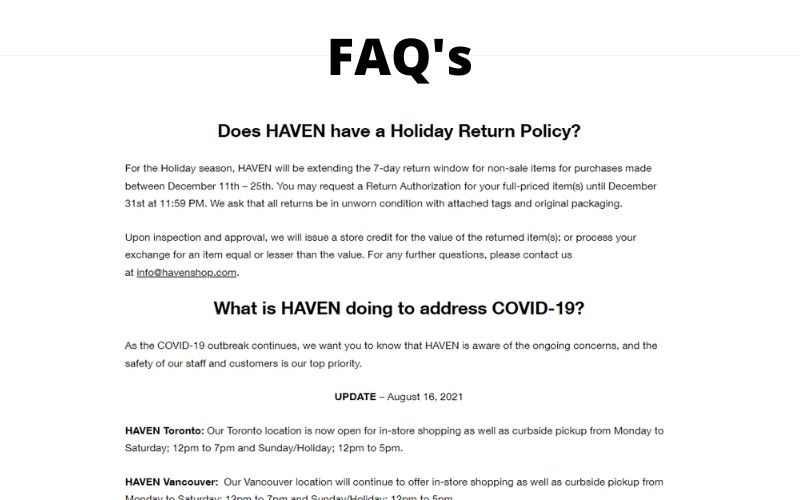 Haven FAQ Page