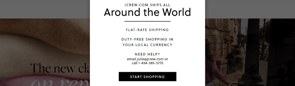 Email in exchange for a special discount (J. Crew)