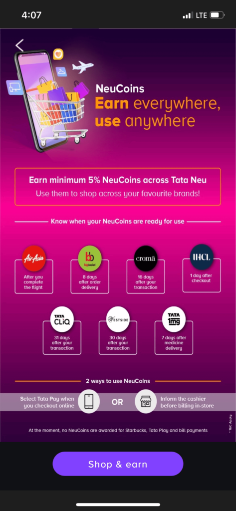 tata neu coins feature