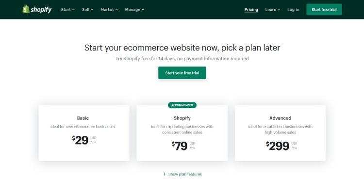 Pricing Plans Of Shopify